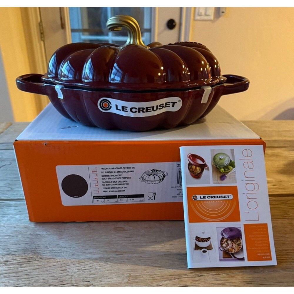 Le Creuset Pumpkin Shallow Casserole Braiser 2.75 qt 11 in Garnet Rhone NEW